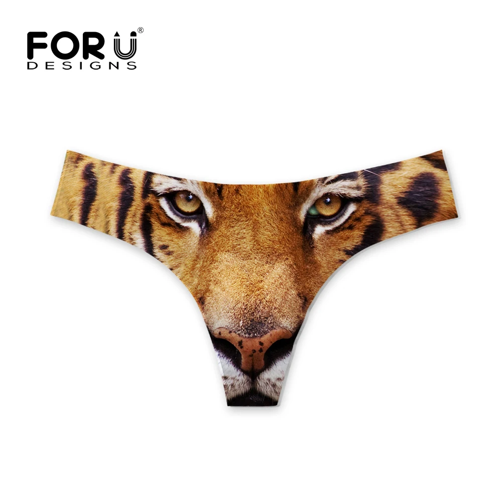 Женские Бесшовные трусики стринги FORUDESIGNS с 3d изображением тигра динозавра|seamless
