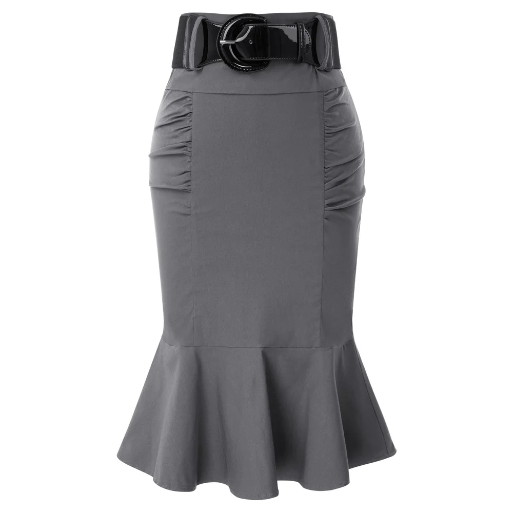 Dark Gray BP Женская юбка-карандаш с поясом, украшенная кромкой русалки, облегающая юбка-карандаш, Повседневная - Цвет: Dark Gray