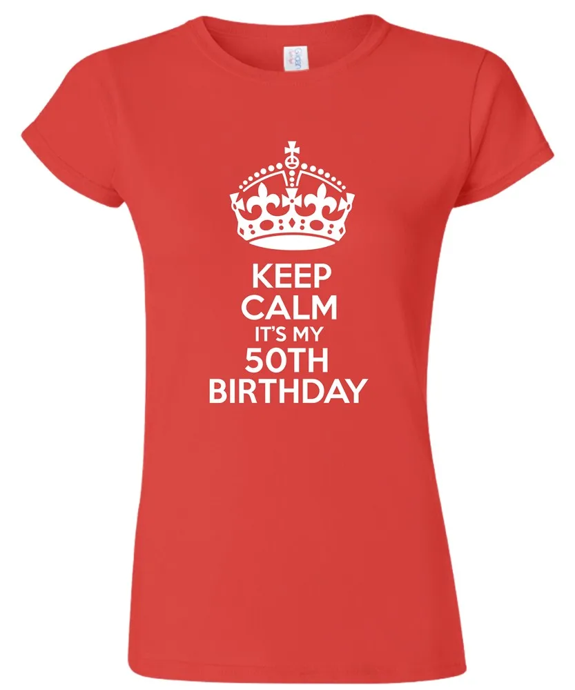 Мужская и Женская Футболка Keep Calm It's My 50Th Birthday забавная с принтом Humour 50 лет