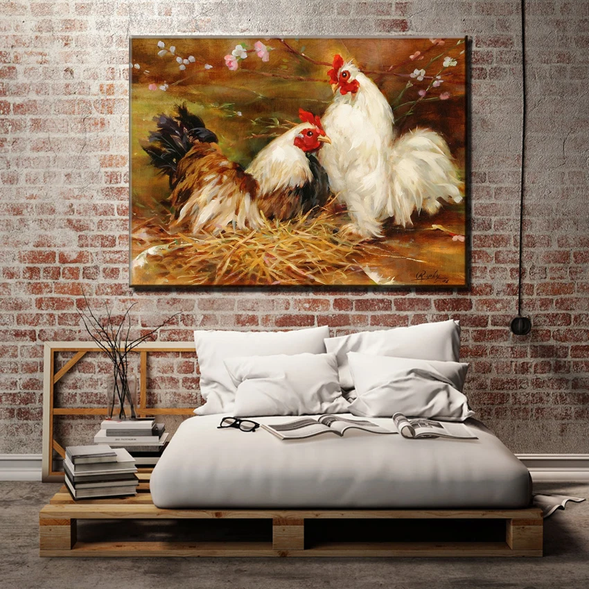 Животное в пасторальном стиле пейзаж курятника картина маслом печать на холсте
