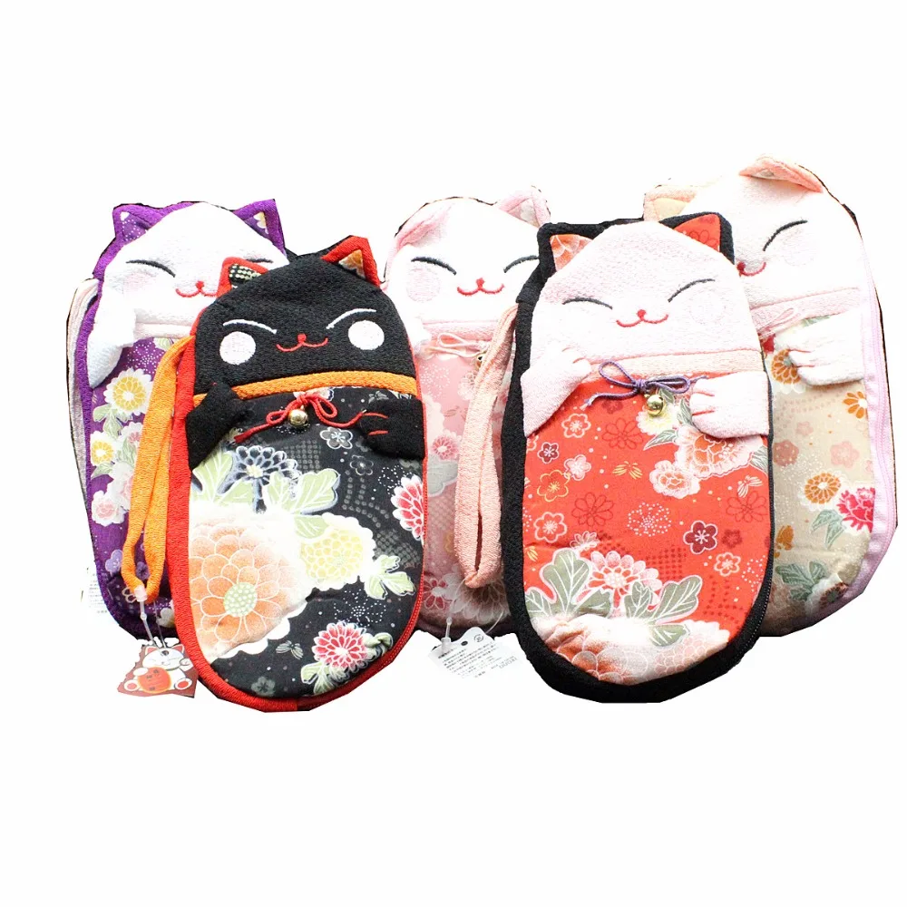 

M295 Cute Lucky Cat A Variety Of Image Zip Silk Pen Zero Wallet Cloth Coin Purses Canvas Bag Handmade Women Student Gift