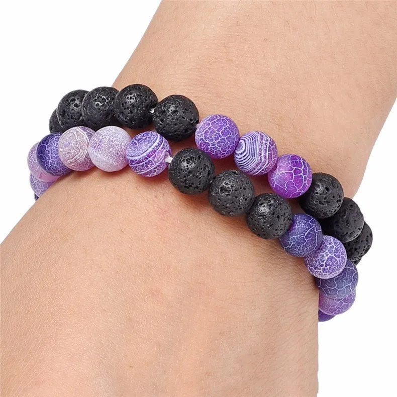 

Druzy 6PC Colorful Weathering Agates Bead Bracelet Natural Volcanic Stone Green Purple Black Pink Orange Energy Stone Bracelet