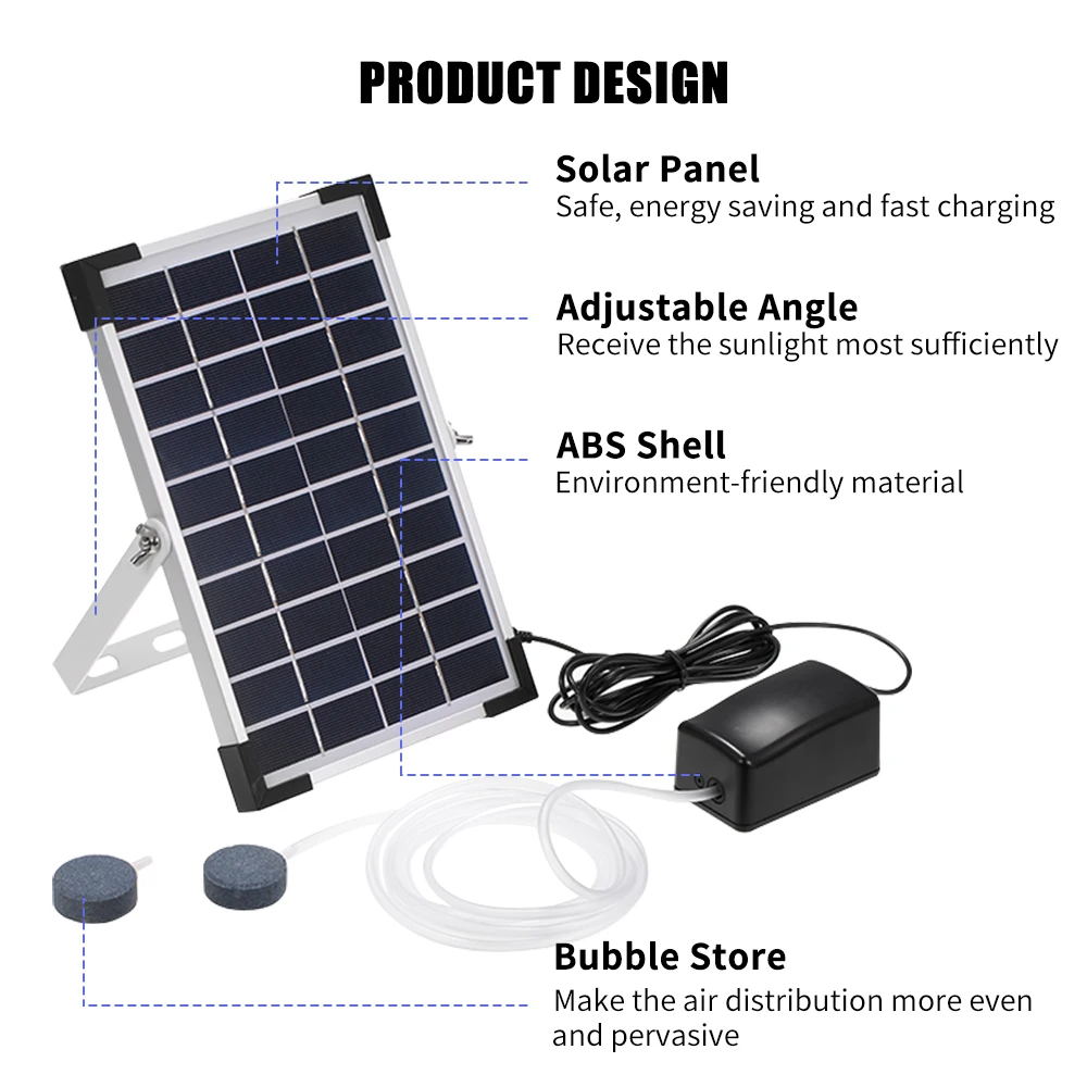Solar Oxygen Pump Fish Tank Oxygenator Aquarium Oxygen Aerator Pond Aerator Air Pump with Aquarium Oxygen Pipe Air
