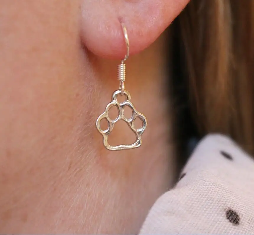 Новый стиль старинная Серебряная собачья лапа принт с ладоней подвеска серьги