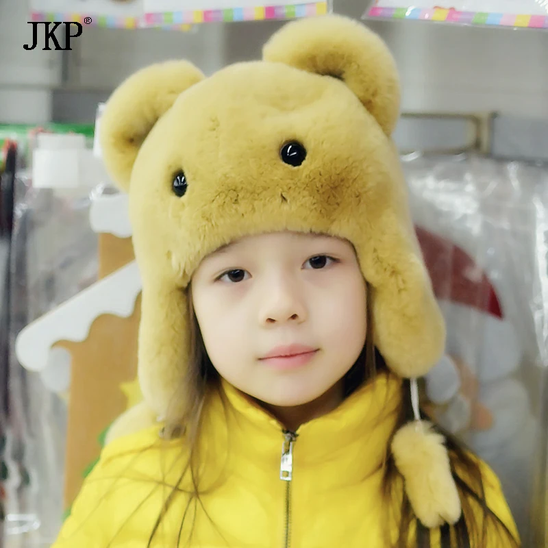 Winter Children Boys Girls Warm Rex Rabbit Fur Hats Kids Real Cap Natural baby Hat | Детская одежда и обувь