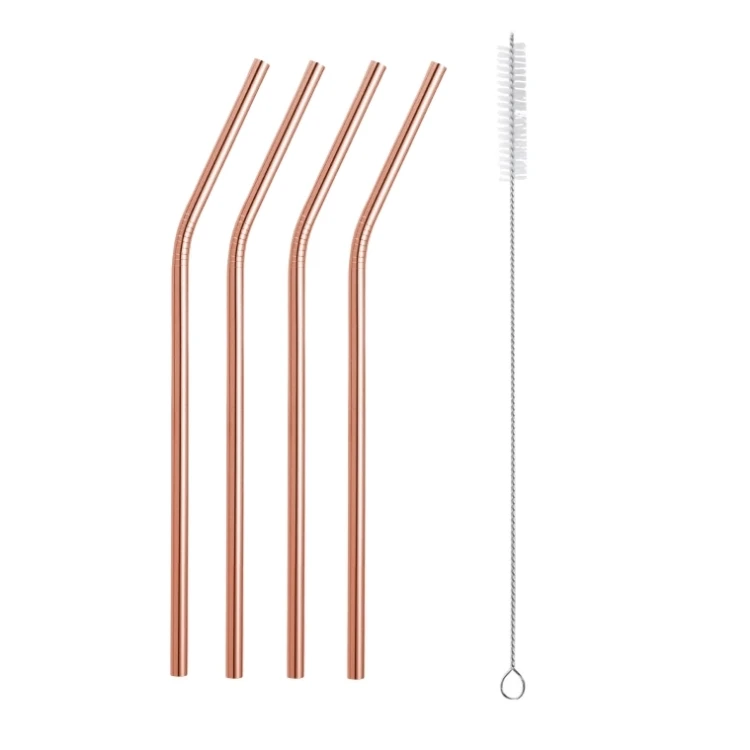 B-Rose gold 5PC 304 из нержавеющей стали металлическая соломинка многоразовые соломы+ 1 щетка экологически-безопасные соломинки прямой изгиб щеточка для чистки бар вечерние accessories20Oz - Цвет: B-Rose gold 5PC