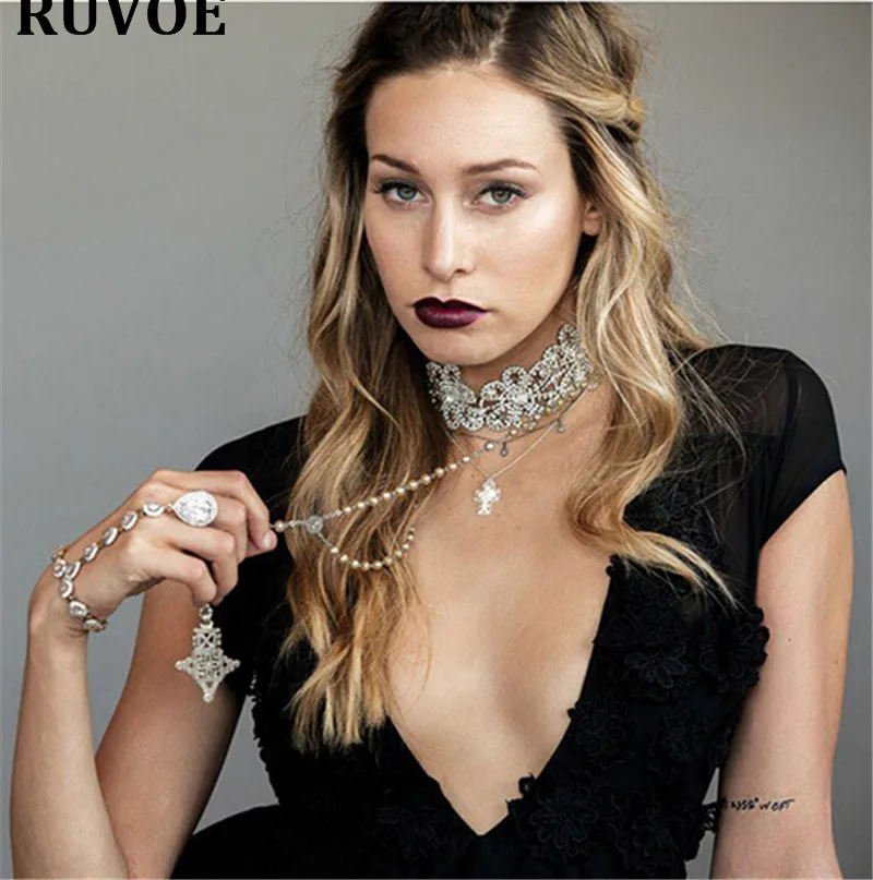 Богемный ошейник Ladyfirst чокер цепочка с хрустальными бусинами очаровательное