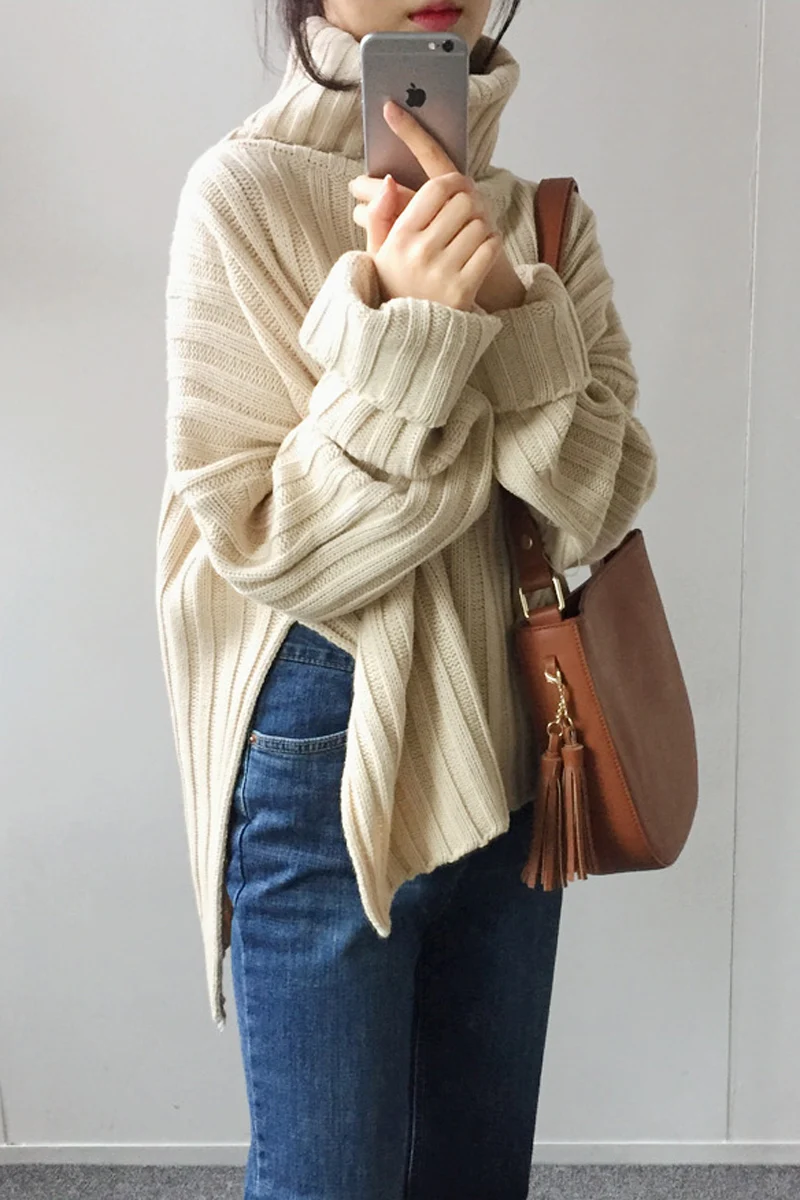 Женский вязаный свитер с высоким воротом 2 вида цветов Осень-зима 2017 | Женская