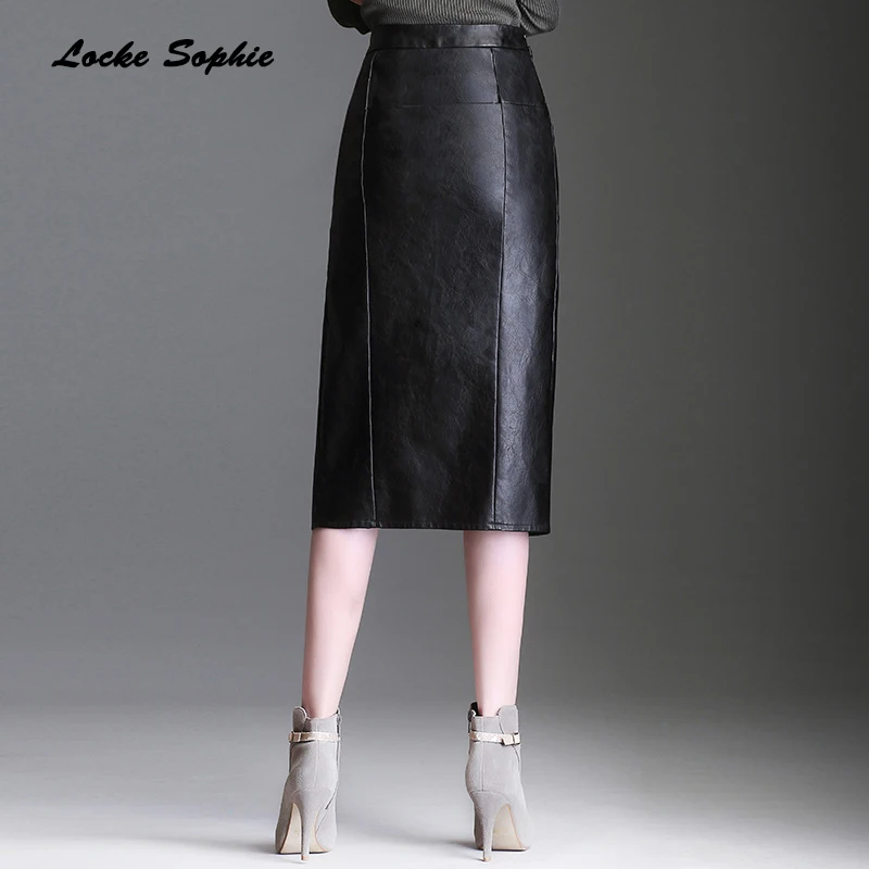 Hight waist skirts Women Plus size leather Pencil 2019 Spring faux fur PU Forking skirt Ladies Skinny Long | Женская одежда