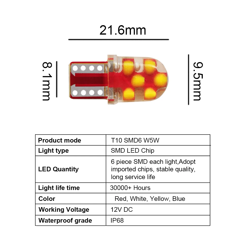 2 шт. автомобильные светодиодсветодиодный парковочные лампы T10 194 168 w5w 12SMD 12