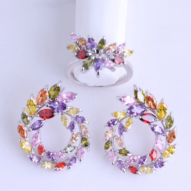 Любовный монолог цветной искусственный Гранат/Перидот/кристалл серебряного