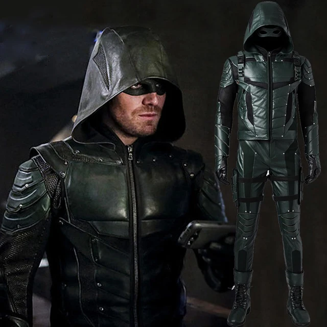 Зеленая Стрела сезон 5 Косплэй костюм супергероя Oliver Queen кожаный для взрослых