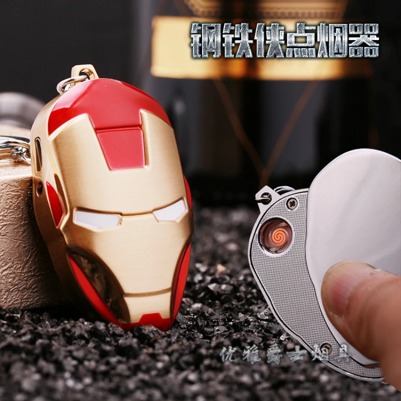 Маска Железного Человека Usb Электронная сигаретная Зажигалка Беспламенное ветрозащитное металлическое зажигалка брелок плазменная дуговая курительная Зажигалка подарки