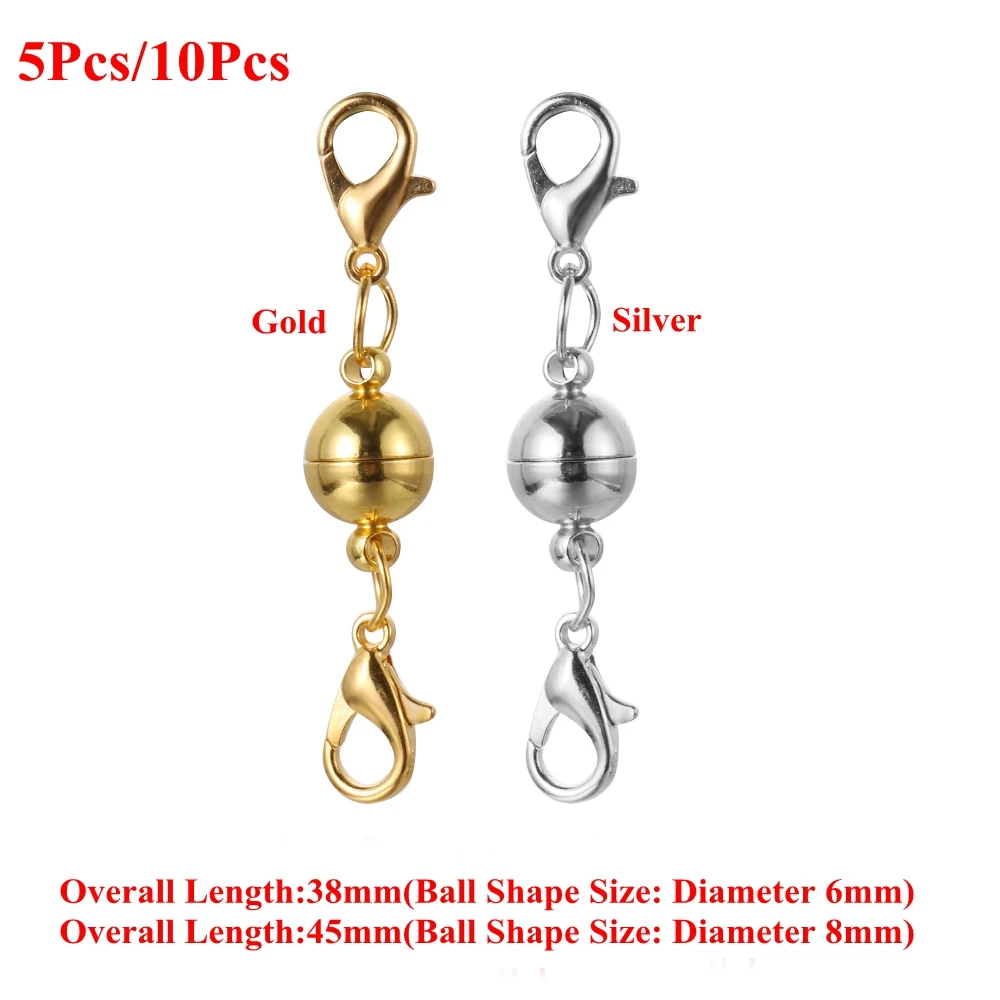 5/6/10PCs Gold Silver Necklace Bracelet Connector Hook Round Ball Magnetic Clasps Buckle Metal DIY Jewelry Accessories | Украшения и