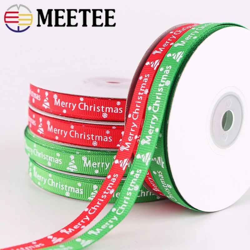 Meetee 25 ярдов 1 см Рождественская лента из поплина красный зеленый двойная с