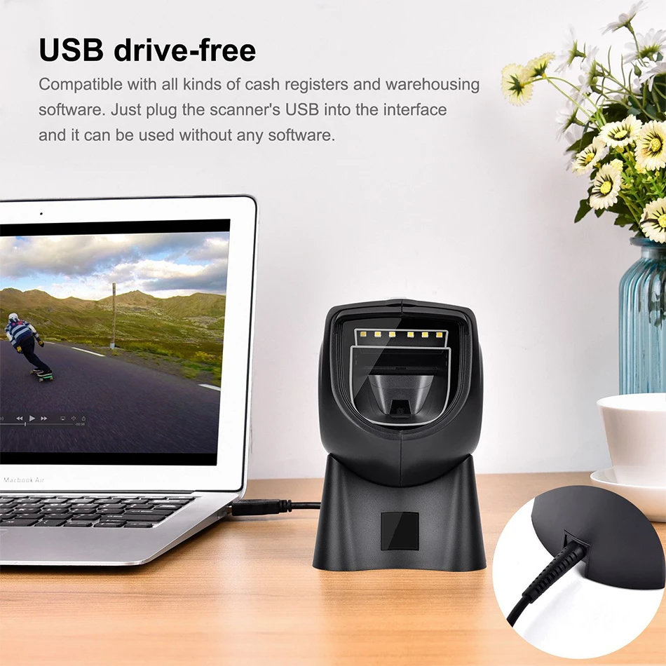 2D Настольный ручной сканер штрих кода 1D QR USB Всенаправленный штрихкодов