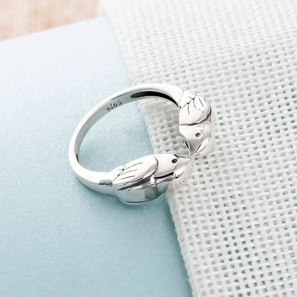 Женские кольца из стерлингового серебра 925 пробы с двойными маленькими птицами