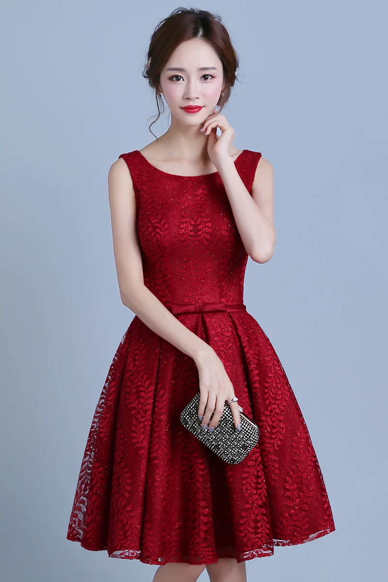 Robe de Cocktail бордовые кружевные коктейльные платья с аппликацией 2016 короткое