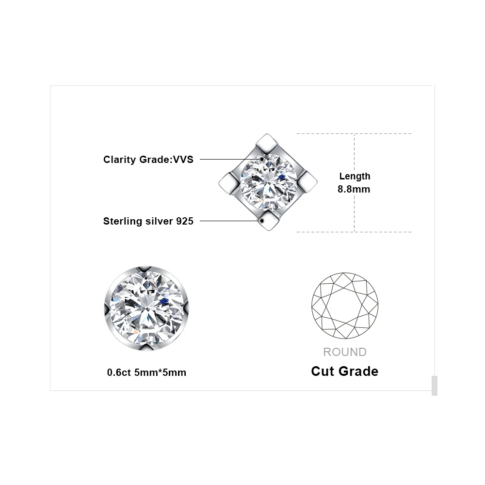 JewelryPalace круглый 0.6ct Solitaire кулон реального 925 серебро Модные украшения для Для