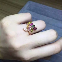 s925 silver inlay natural tourmaline ring female small jewelry sterling