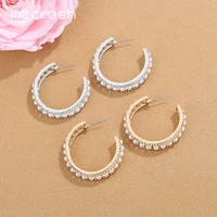 mecresh simulated pearl round hoop earringsfor women cute small rhinestone semicircle piercing earrings fashion jewelry meh1469