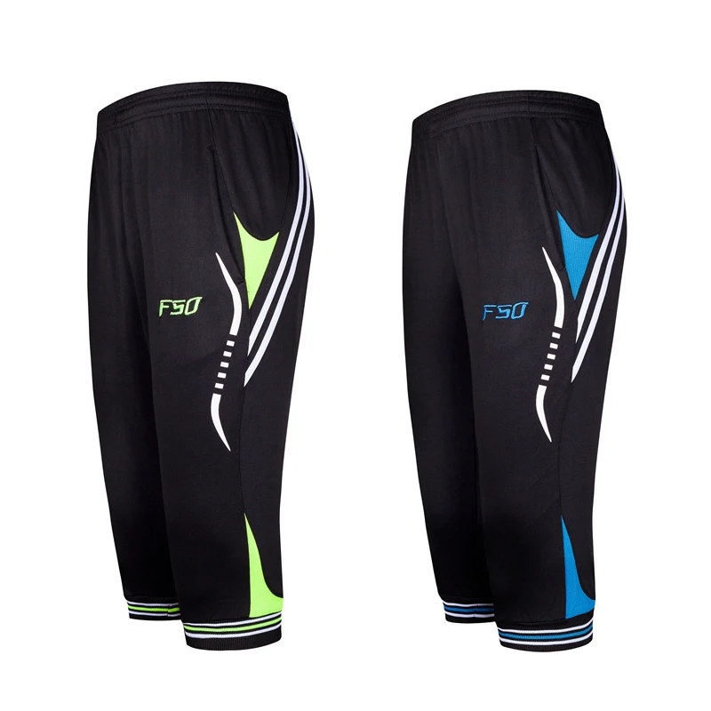 TOP Men Soccer Training Pants Quick Dry Football Cropped 3/4 Pants Male Sports Running Fitness Pants Zip pocket Sweatpants