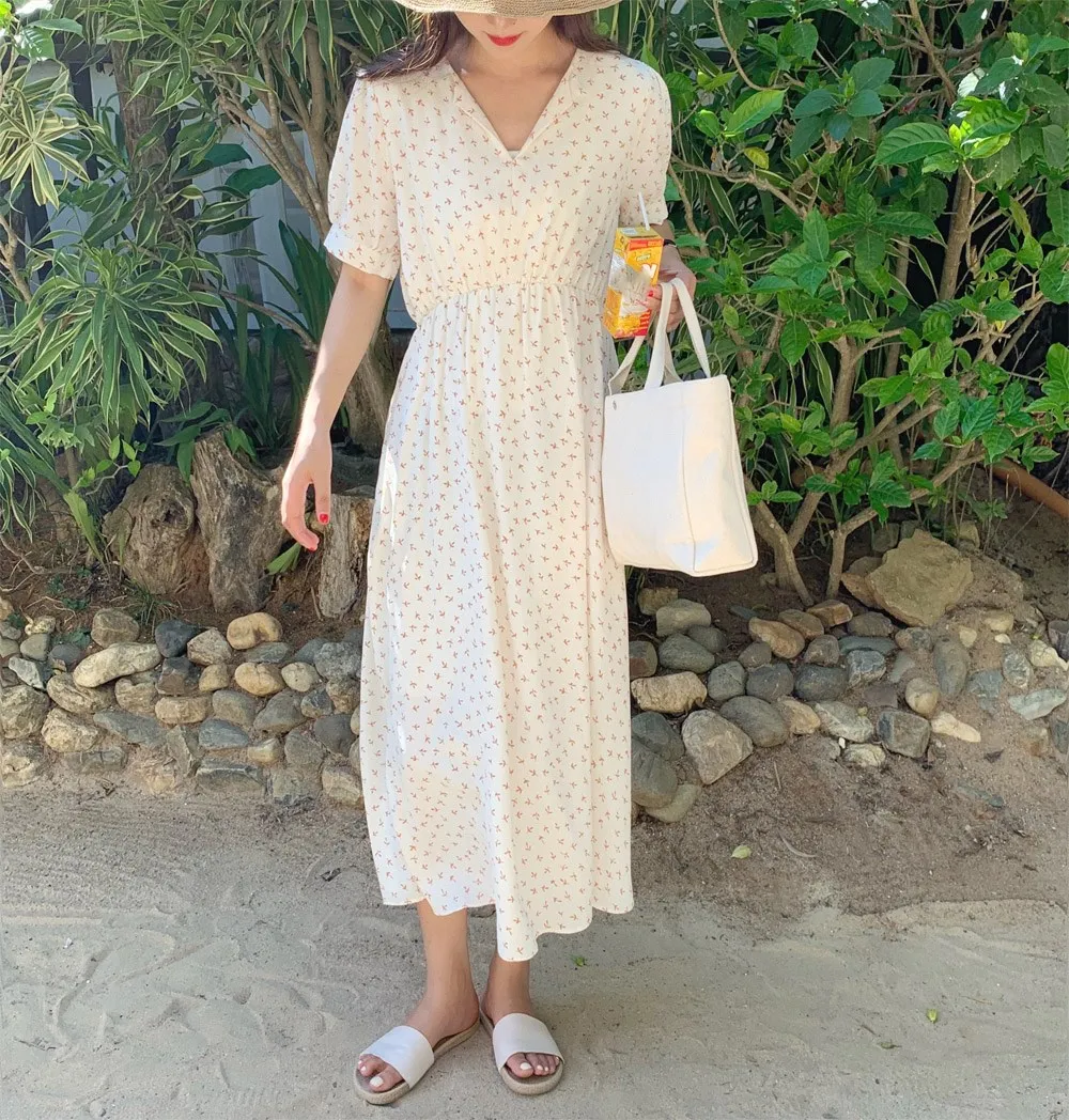 Женское платье с коротким рукавом повседневное пляжное А силуэта цветочным