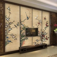 3 d wallpaper tv wall mural for tv background large ink flower and bird frescos chinese retro style wallpapers for living room