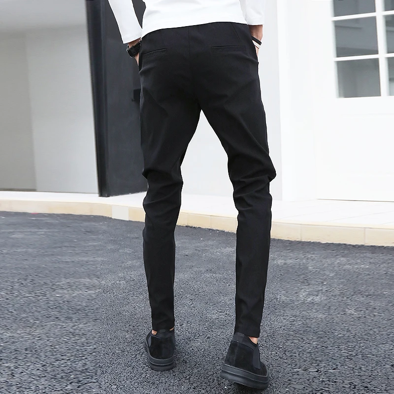 Корейский Стиль Уличная черные мужские брюки Slim Fit эластичная талия повседневные брюки мужские модные эластичные удобные мужские джоггеры