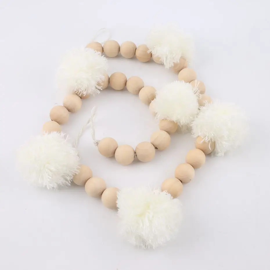 Деревянные бусины с помпоном 35 шт. гирлянда винтажный домашний декор натуральный