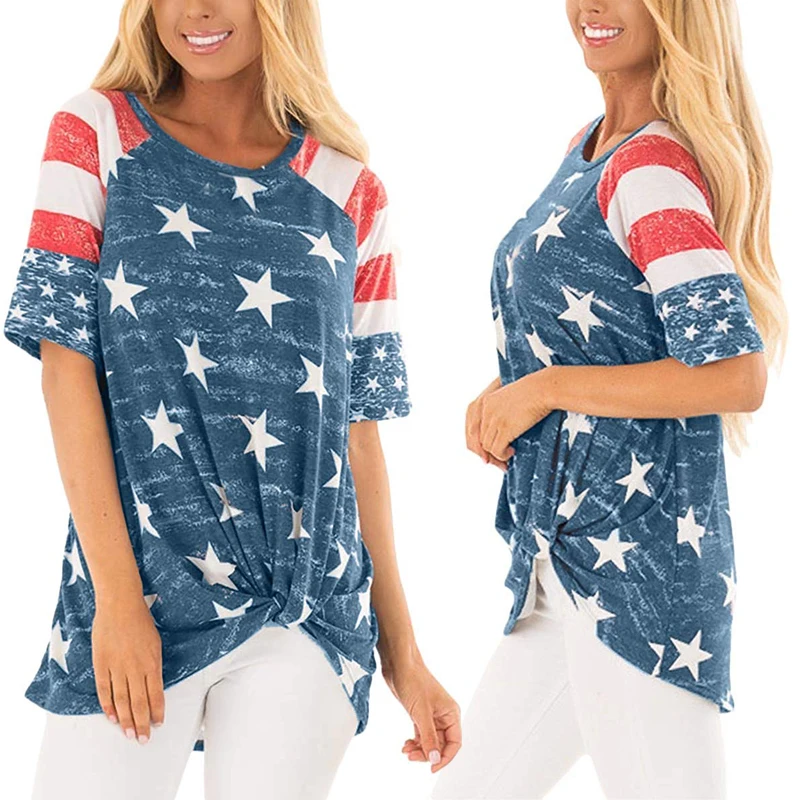 

Women T-Shirt T Shirt Top Tees Fit Short Sleeve American Flag Cotton Funny Contrast