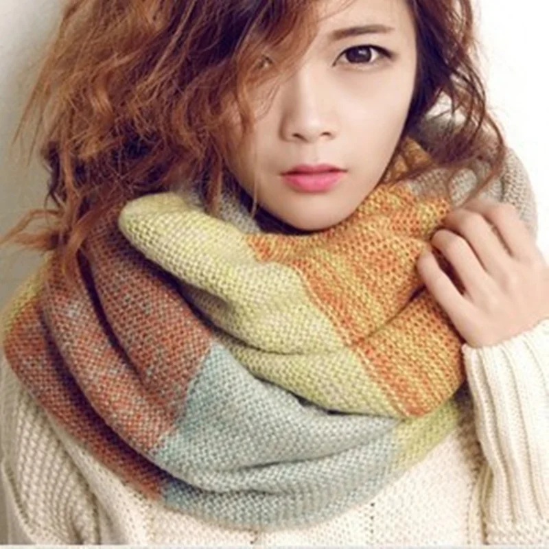 Роскошный брендовый шерстяной шарф женский теплый длинный снуд новый корейский