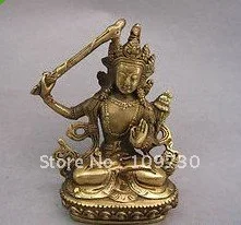 Тибетская бронза Манджушри Статуя Будды Бодхисаттва фигурка держать меч
