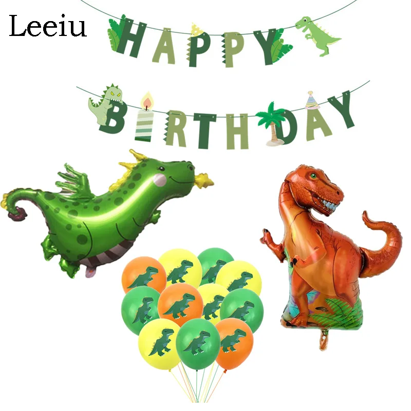 Leeiu Kids Happy Birthday Dinosaur Banner Garland Green Latex Balloons Jungle Party Decoration Baby Shower Supplies | Дом и сад