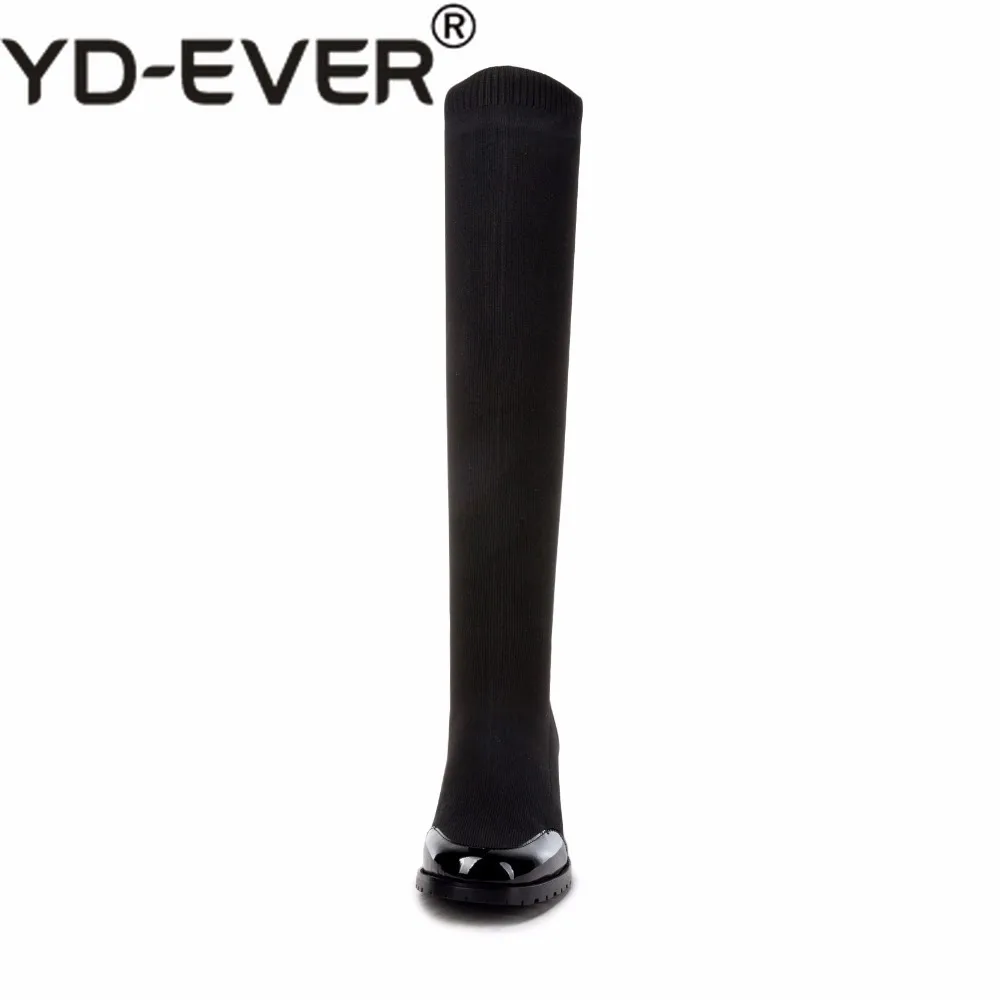 Yd ever Лидер продаж вязаные теплые женские сапоги из натуральной кожи с круглым