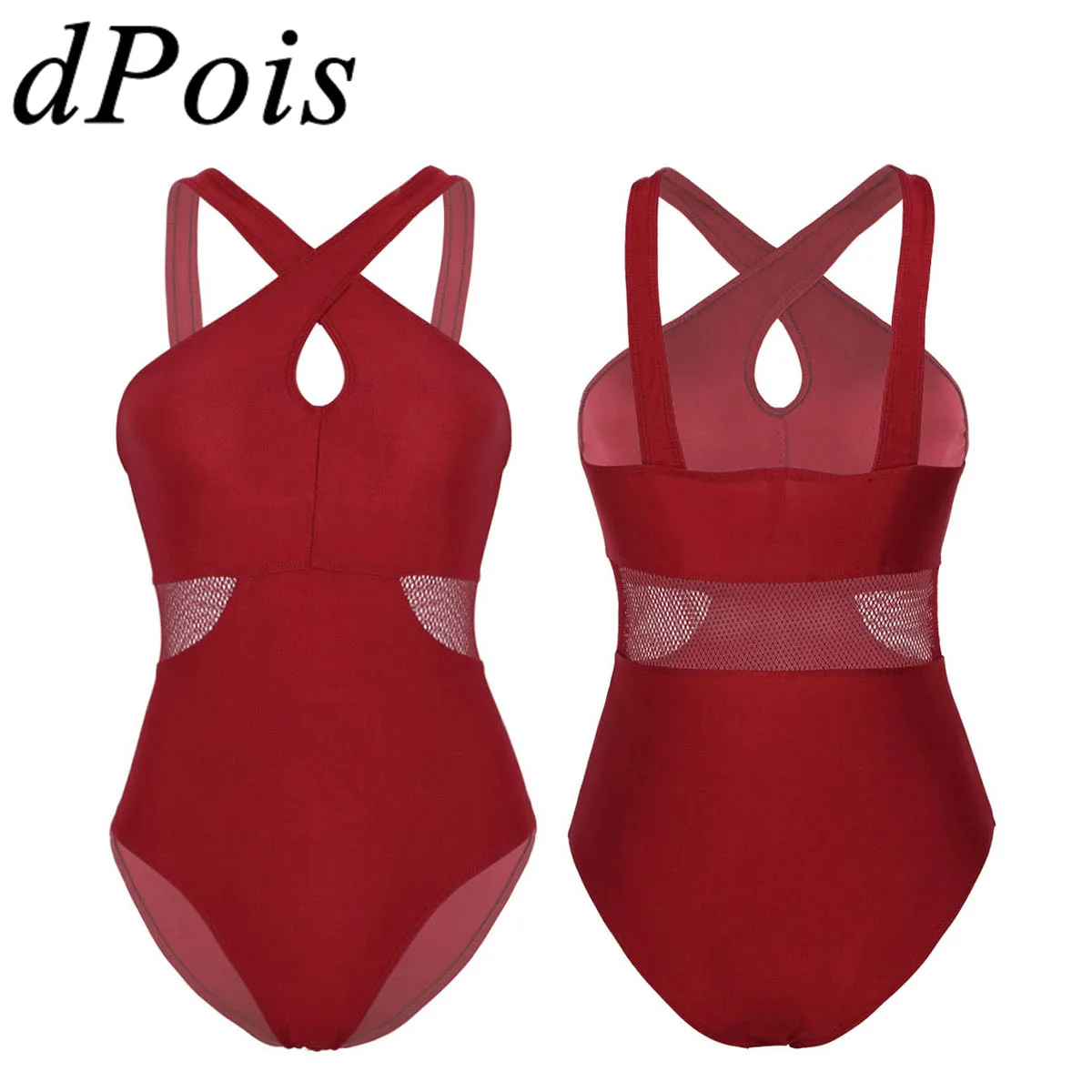 Women Ladies Ballet Dance Tutu Dress Gymnastics Leotard Bodysuit Perspective Mesh Ballerina Stage Dance Costumes Gym Swimsuit
