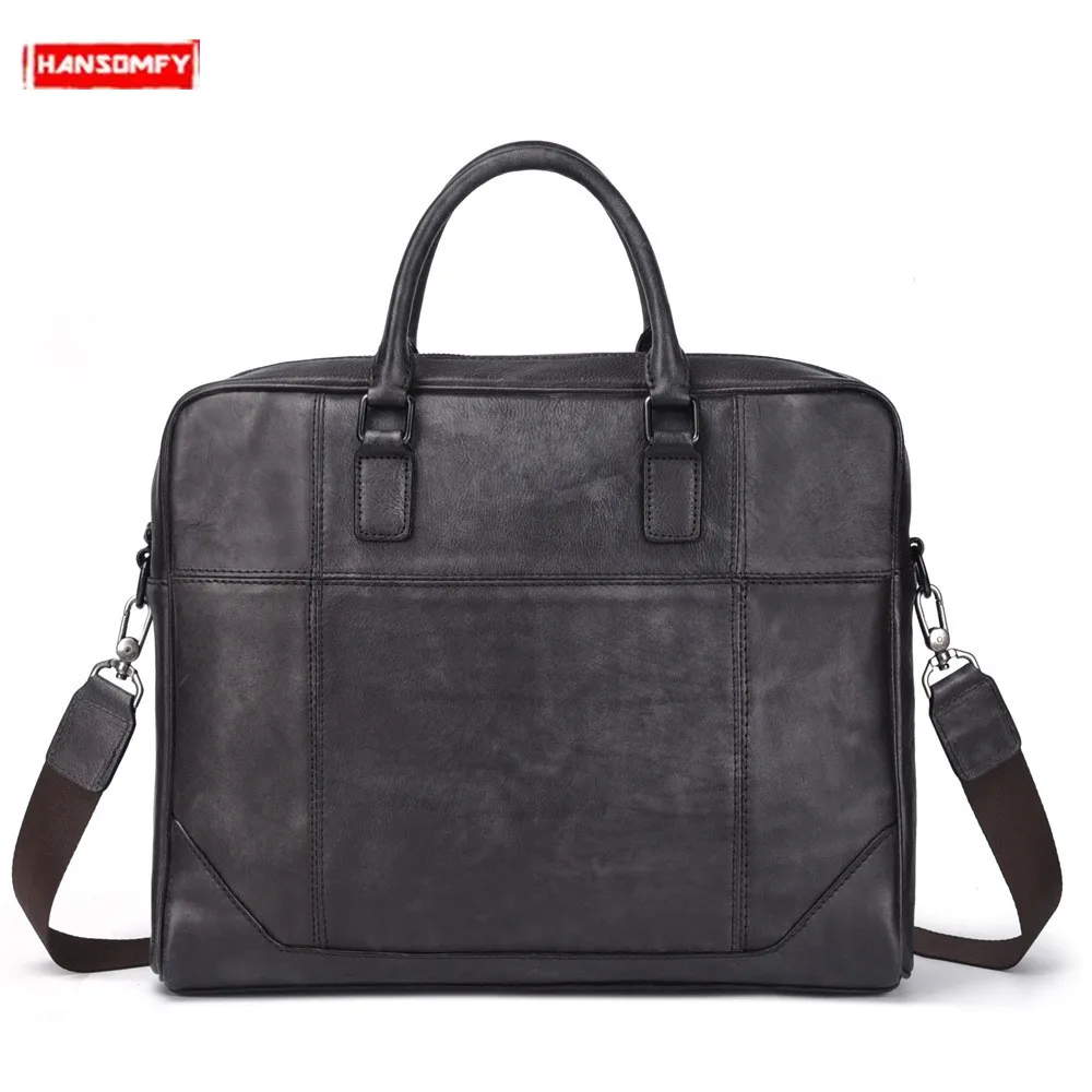 Мужская сумка портфель из натуральной кожи вместительная Компьютерная через