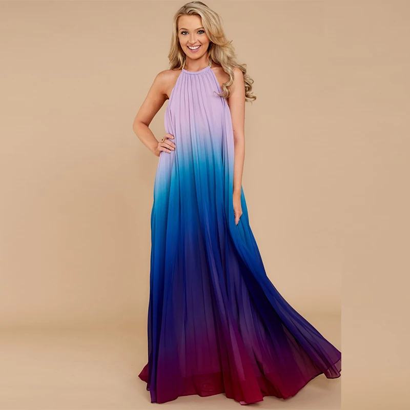 2018 Сексуальное Женское Платье макси с открытой спиной летнее Плиссированное