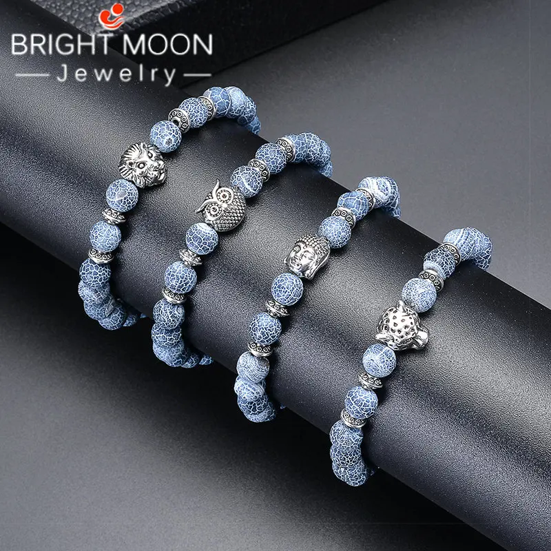 Браслет из натурального камня с яркой луной браслет головой леопарда Льва совы