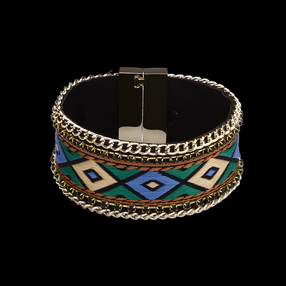 Pulseira feminina чешские красочные Радуга Винтаж кожаный браслет магнитная Обёрточная