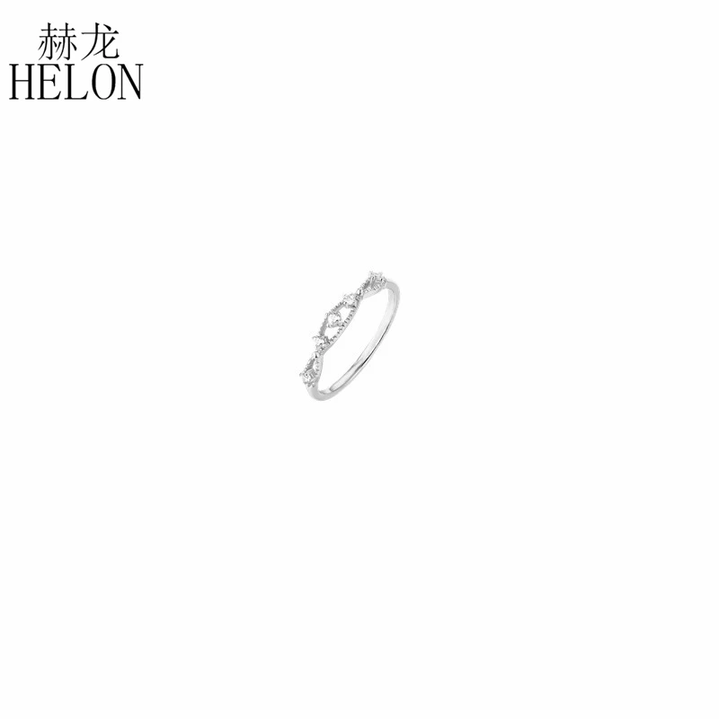

HELON Solid 14K Rose Gold SI/H Round Genuine Natural Diamonds Ring Enagement Wedding Women Vintage Jewelry Elegant Unique Ring