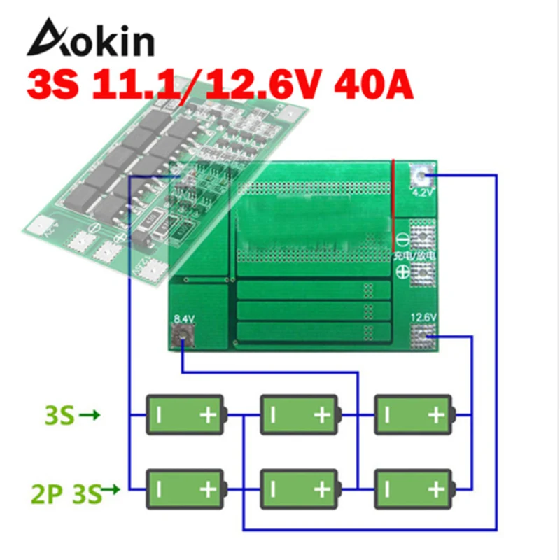 Защитная плата Aokin 3S 40A BMS 11 1 В 12 6 18650 для литиевых батарей с