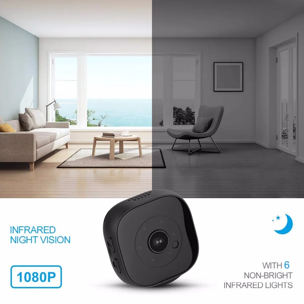 Мини-камера с Wi-Fi HD 1080P встроенным аккумулятором и функцией ночного видения |