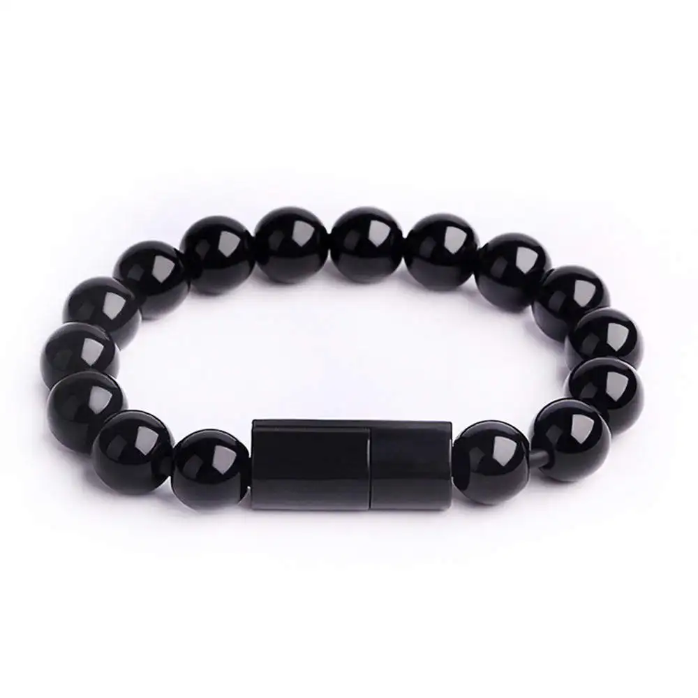 black USB телефон зарядное устройство зарядный браслет кабель передачи данных Носимых Браслет Из Бисера зарядное устройство для iPhone samsung type C Micro USB Android телефонов - Цвет: black
