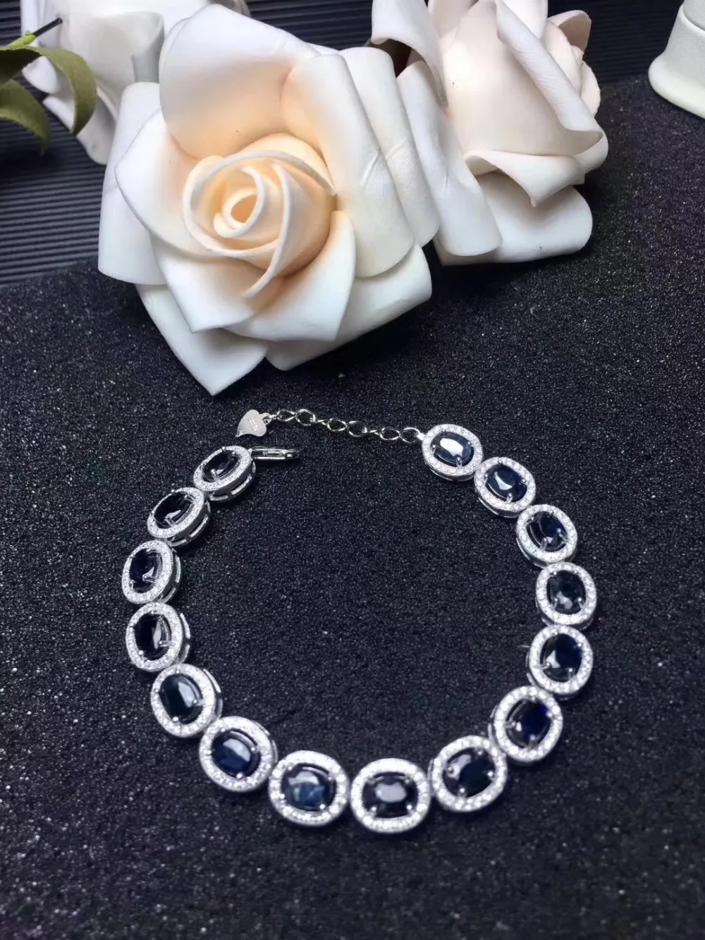Браслеты из серебра 925 пробы с сапфирами 4 Х6 мм|fine jewelry|gift braceletgifts for women |