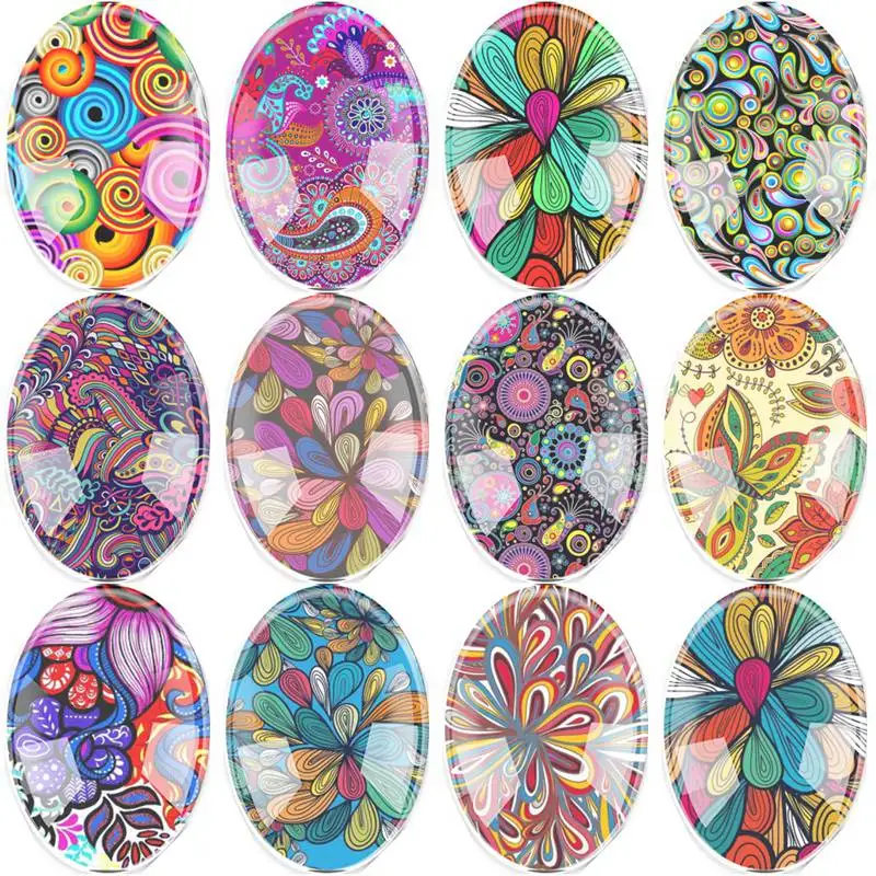 Стеклянная подвеска ручной работы смешанный размер овальная Бабочка и цветы