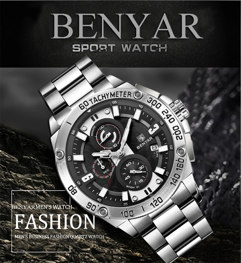 Новые мужские часы BENYAR Топ люксовый бренд кварцевые часы мужские военные Автоматическая Дата Водонепроницаемый хронограф Relogio Masculino