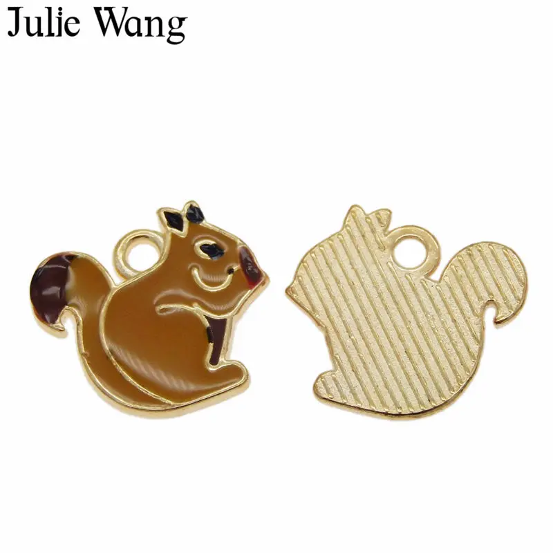 Julie Wang 6 шт. сплав эмаль белка Золотая основа амулеты для животных ожерелье с
