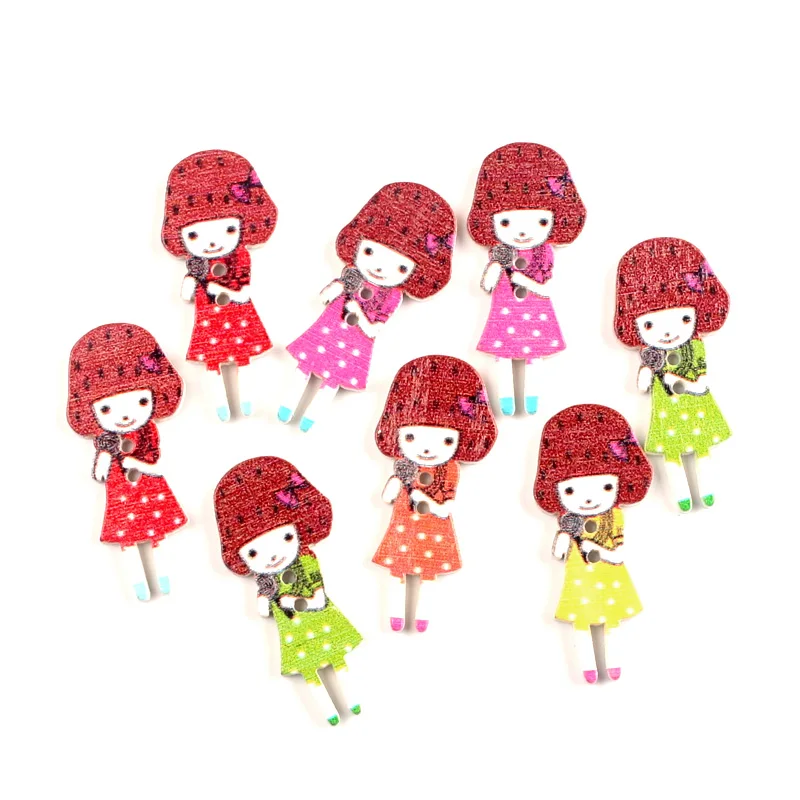 50pcs Mixed 28x17mm Wooden Beautiful Girl Buttons For Clothing Needlework Scrapbooking Wood Decorative Crafts Diy Accessories | Дом и сад