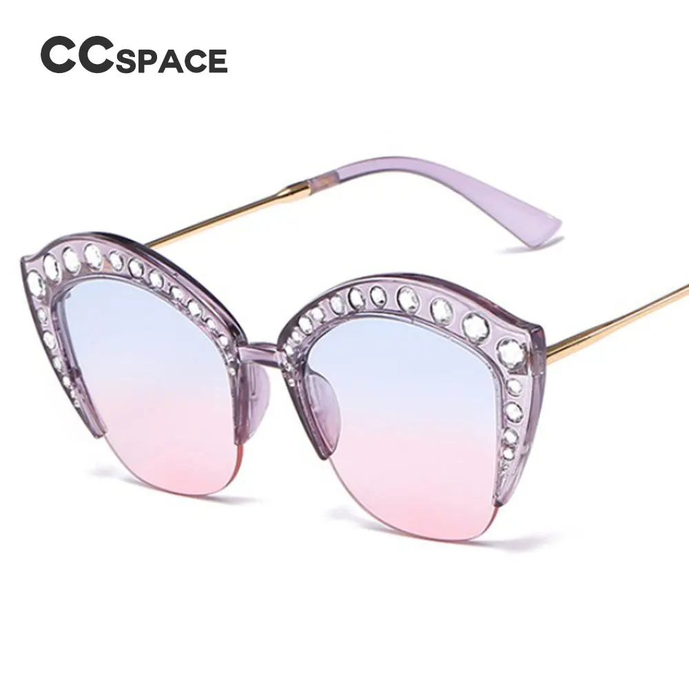 CCSPACE 45503, блестящие стразы, кошачий глаз, солнцезащитные очки для женщин, прозрачная оправа, Брендовые очки, дизайнерские, модные, женские оттенки